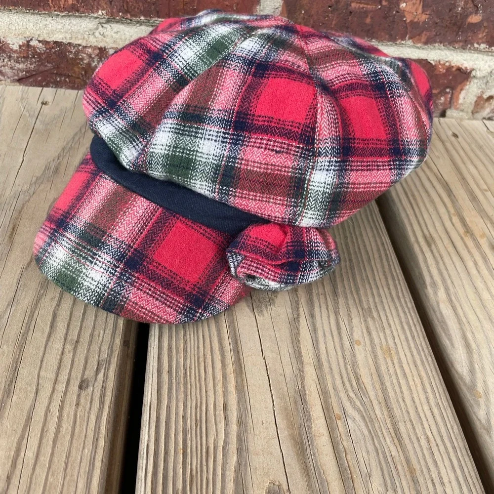 Little Girl’s Justice Plaid Newsboy Cap With Rosette Size M/L